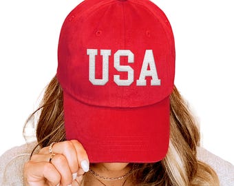 USA Embroidered Hat, July 4 Baseball Cap, Mens fit Independence Day patriotic outfit, for him or her, United States of America Hat