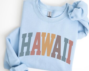 Hawaii Sweatshirt, HI Crewneck, State of Hawaii Gift for him or her, Vintage Retro Hawaii Hoodie, Family Vacation Travel Outfit (Summer)