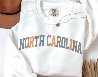 Comfort Colors® North Carolina Sweatshirt, State of North Carolina Gift for him her, Retro NC Hoodie, Family Vacation Travel outfit (Summer)