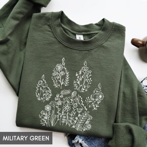Sweatshirt with Dog paw, Dog Mama Crewneck, Floral Dog Lover Shirt, Mom of Dogs, Dog Mom Gift, Gift for Dog Lover,Better with Dogs,Paw print image 2