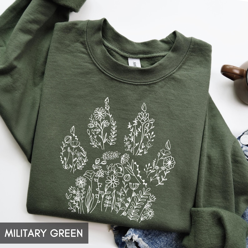 Sweatshirt with Dog paw, Dog Mama Crewneck, Floral Dog Lover Shirt, Mom of Dogs, Dog Mom Gift, Gift for Dog Lover,Better with Dogs,Paw print image 2