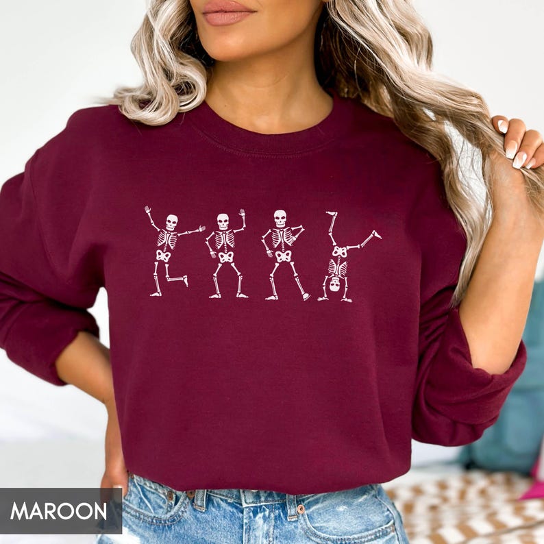 Halloween Sweatshirt, Fall Sweater, Dancing Skeleton Sweatshirt, Halloween Hoodie, Cute Skeleton Shirt, Halloween Outfit, For Women, For Men Bild 5