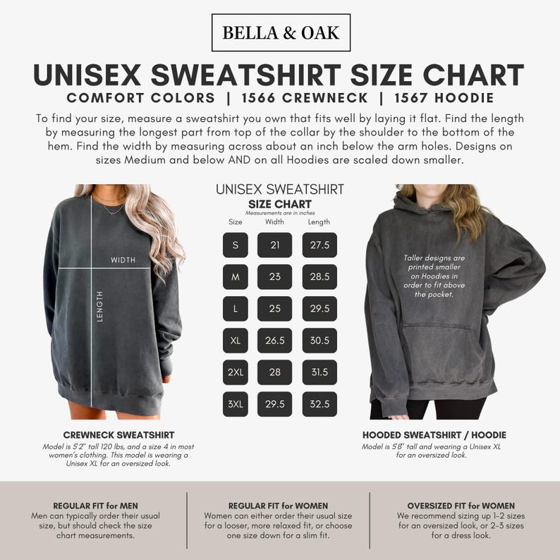 a women's sweatshirt with measurements for the hoodie