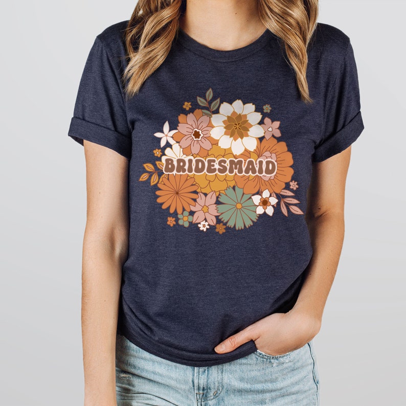 Boho Floral Bridesmaid Shirt, Bridal Party t-shirts, Wedding Party Matching shirts, Bridesmaid Gift, Gift for Bridesmaids from bride (unisex image 4