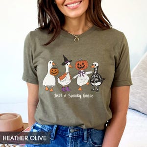 Just a Spooky Goose, Cute Halloween shirt, Silly goose, Fall pumpkins, Trick or treat outfit for her or him, witchy goose, Autumn tee image 2