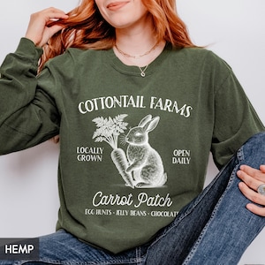Comfort Colors® Long Sleeve Easter Shirt, Vintage style Cottontail Farms Carrot Patch, Cute Cottagecore Retro Bunny Rabbit Gift for Her /him