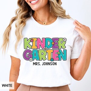 Personalized Kindergarten Teacher Shirt, Kindergarten Gift with name, Cute Colorful Custom Matching preschool teaching outfit, for her him