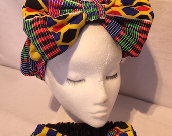 Kente head band bow, Ankara head band, Silk bonnet,