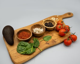 Solid teak cutting board, kitchen board, chopping board, serving board, breakfast 45 cm x 10 cm x 1.80 cm