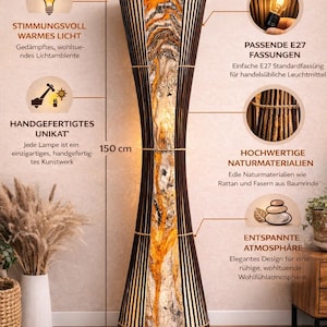 Asian floor lamp, designer lamp, floor lamp, decorative, handmade, height 150 cm, rattan. image 3