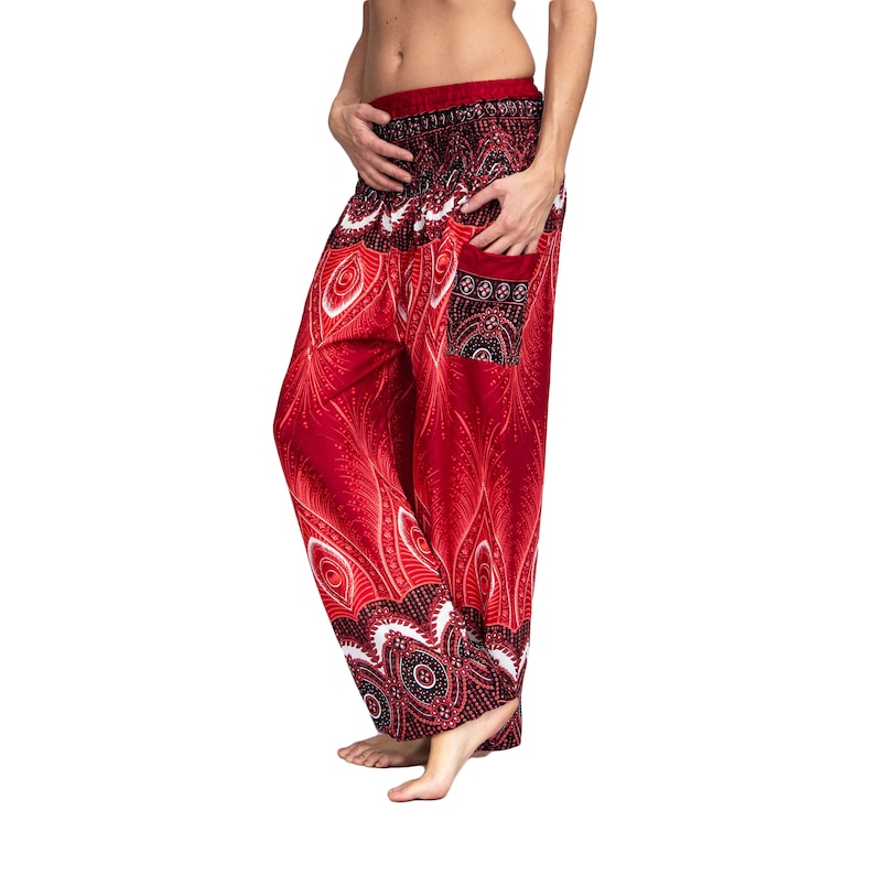 Haremshose Pumphose Aladinhose Pluderhose Baggy Goa Ballon Yoga Hose Damen KW rot