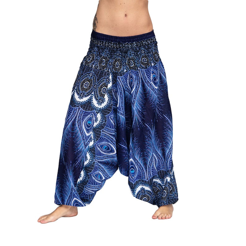 Haremshose Pumphose Aladinhose Pluderhose Baggy Goa Ballon Yoga Hose Jumpsuit KW blau