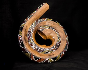 Didgeridoo instrument de forme ronde matériaux naturels sac de voyage spirale Australie