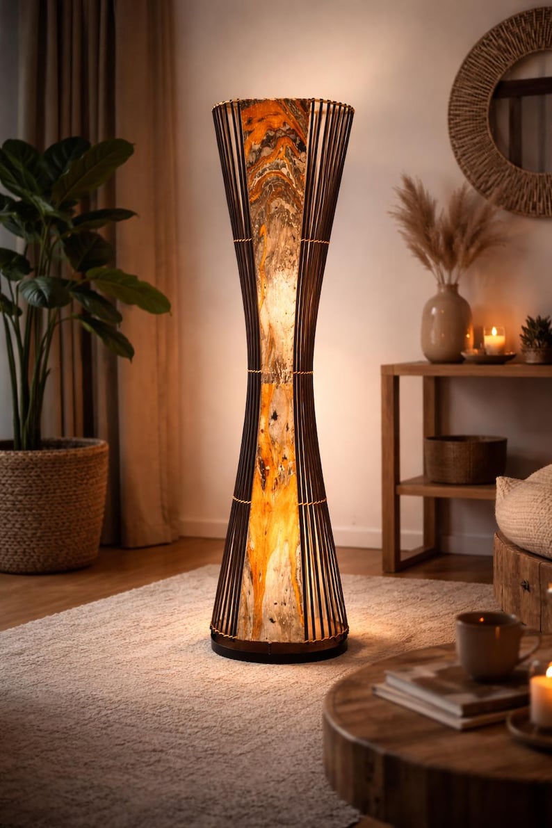Asian floor lamp, designer lamp, floor lamp, decorative, handmade, height 150 cm, rattan. image 4