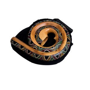 Didgeridoo instrument de forme ronde matériaux naturels sac de voyage spirale Australie Multicolore