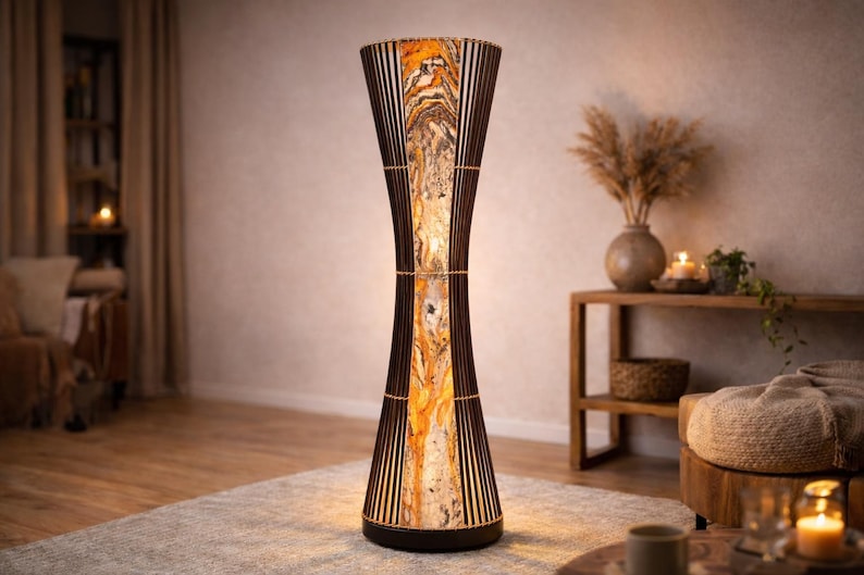 Asian floor lamp, designer lamp, floor lamp, decorative, handmade, height 150 cm, rattan. image 1