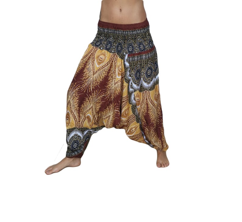 Haremshose Pumphose Aladinhose Pluderhose Baggy Goa Ballon Yoga Hose Jumpsuit KW braun