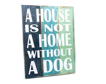 Mienloco Wooden Sign with Sayings Deco Vintage Used Look Wooden Sign Deco Home without a dog Men to the left