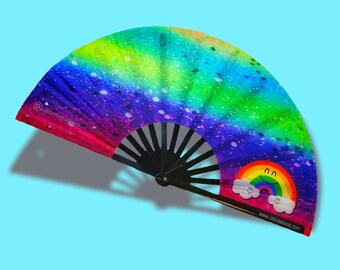 Rave Hand Fan - Rainbow Multicolored Foldable Fan - Sturdy Material - Perfect for Outside Events Raves or Concerts - 13" Tall 24" Wide