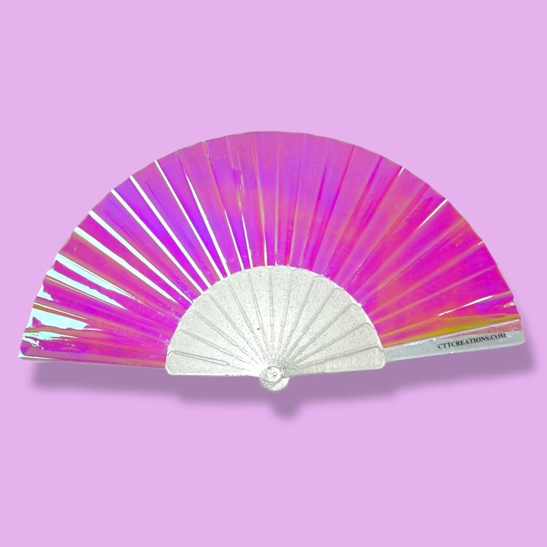 Clear Iridescent Multichrome- Hot Pink - Sparkly Ribs - PVC Clear - Fan ...