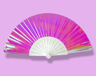 Clear iridescent multichrome-  Hot Pink - Sparkly Ribs - PVC Clear - Fan Han