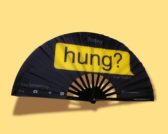 Rave Hand Fan - Hung - Grindr Foldable Fan - Sturdy Material - Perfect for Outside Events Raves or Concerts - 13" Tall 24" Wide