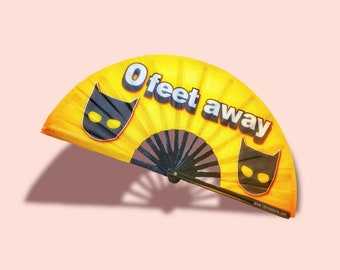 Rave Hand Fan - 0 feet away Grindr  - Foldable Fan - Sturdy Material - Perfect for Outside Events Raves or Concerts - 13" Tall 24" Wide