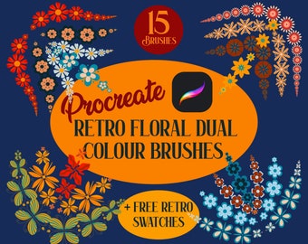 Procreate Retro Vintage Floral Dual Colour 15 Brushes Pattern Brushes Digital Download Unique Illustration Brushes Plus Free Retro Swatches
