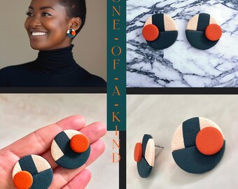 Bauhaus retro roundedlayered oversized ear studs in deep retro colours, 60s style earrings, modern retro earrings, bold earrings