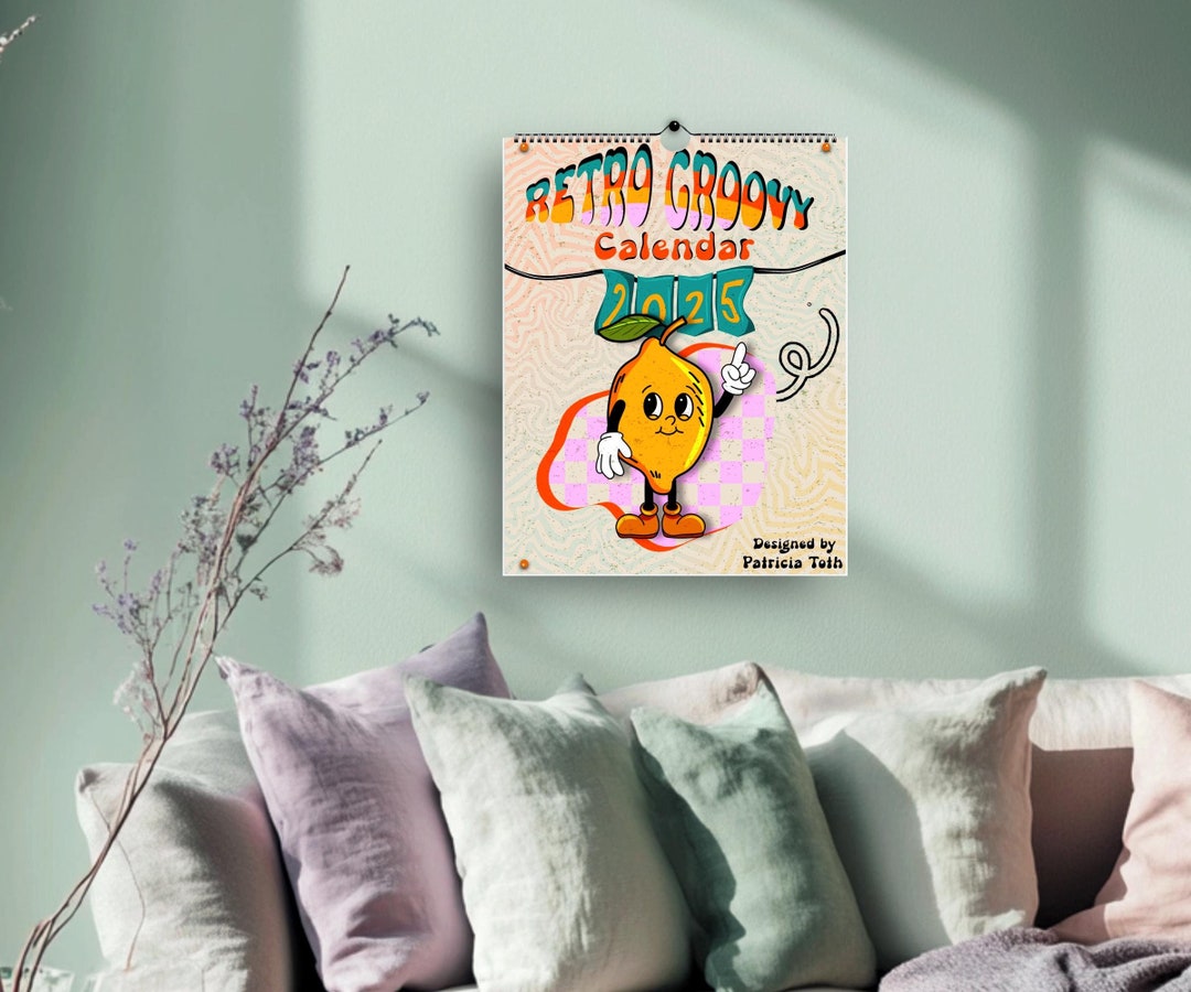 Retro Groovy Wall Calendar 2025 Colourful Hippie Calendar Vintage Cute