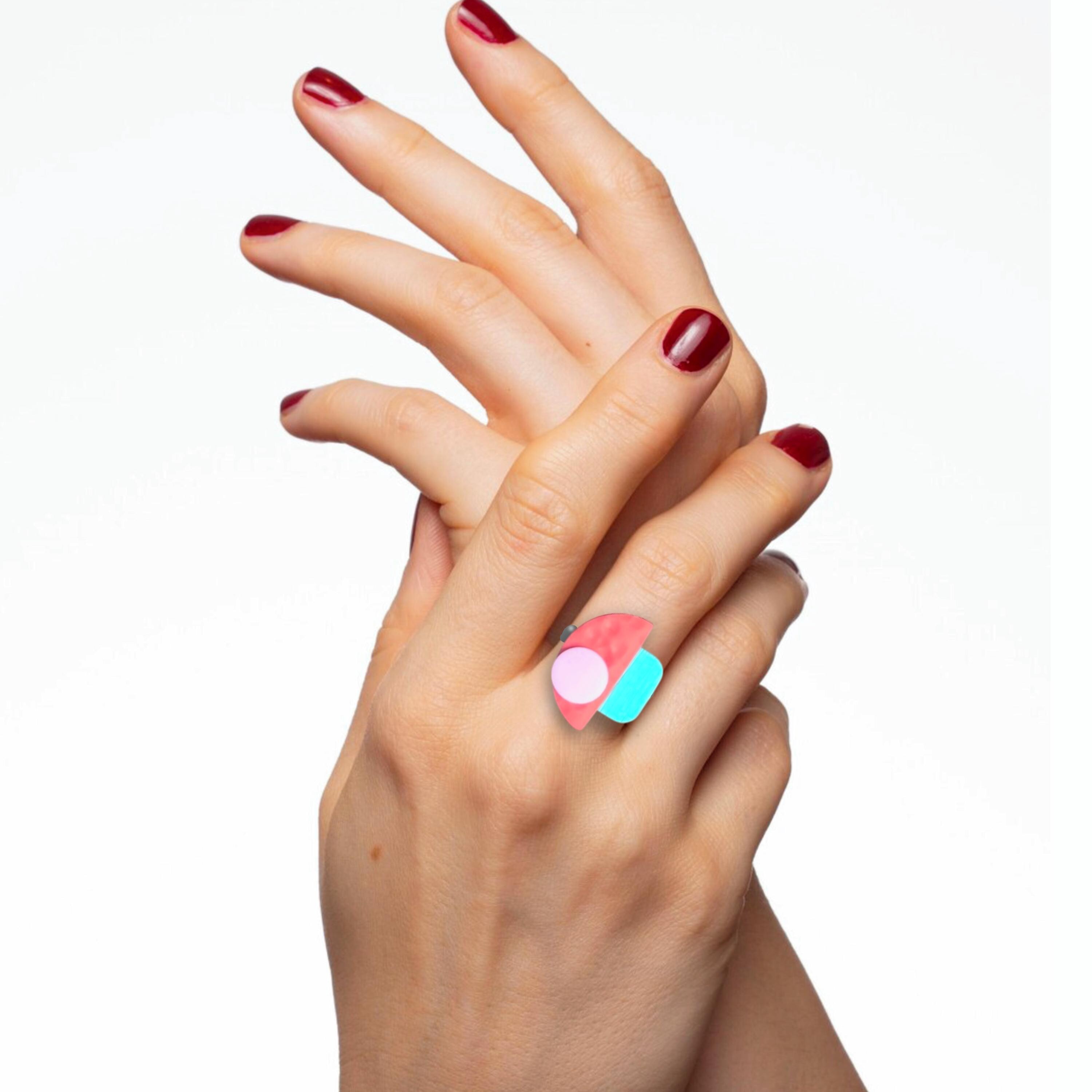 Bauhaus layered pastel  Ring | Polymer Clay ring| Lightweight ring| Statement ring| Stainless Steel Based Ring | Geometric ring |summer ring