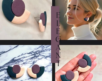 Playful Deco Fusion retro arch deep coloured ear stud oversized ear stud lightweight design modern retro earrings dark green earrings