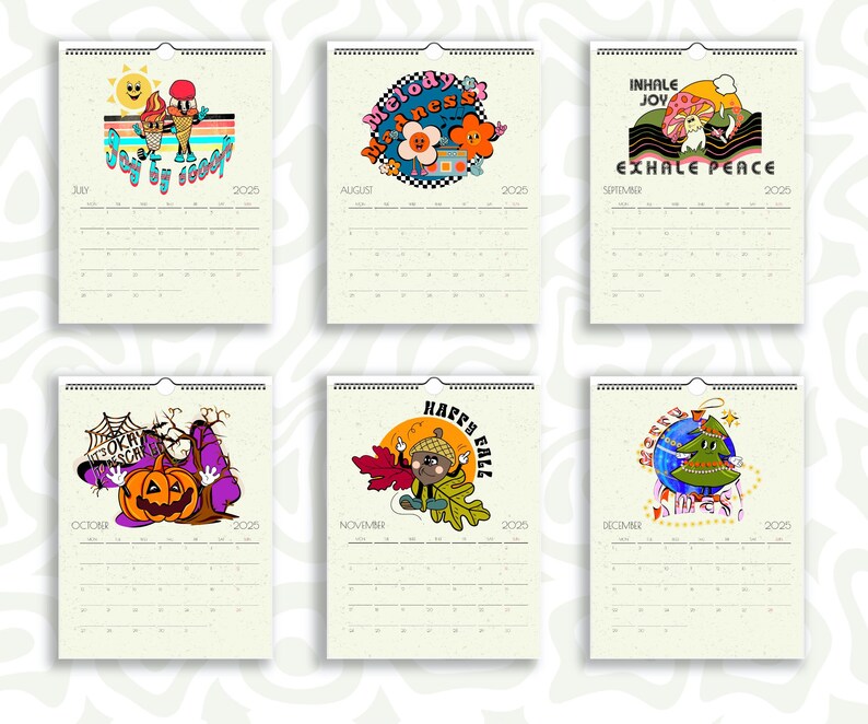 Retro Groovy Wall Calendar 2025 Colourful Hippie Calendar Vintage Cute