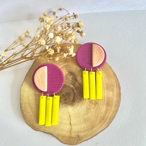 Hot Pink, Peach and Neon Yellow – Lightweight Geometric Statement Dangles, Bold Color Block Jewelry | Summer bold fashion earrings |