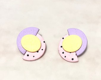 Pastel Dotty Bauhaus Pendientes de gran tamaño Happy Vibrante ligero Moderno Delicado Pendientes únicos Geométricos Rosa Lila Pendientes