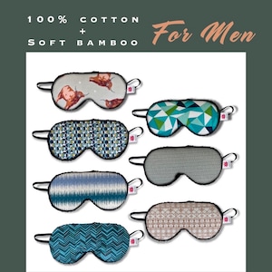 May include: Eight different eye masks with various patterns. The eye masks are made of soft cotton and bamboo. The patterns include geometric shapes, animals, and abstract designs.