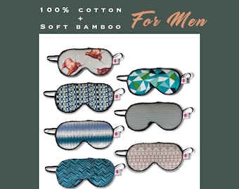 Men&#39;s Organic Cotton and Soft Bamboo Toweling Sleeping Mask - Lightweight, Adjustable, and Comfortable Geometric Patterns Travel holiday