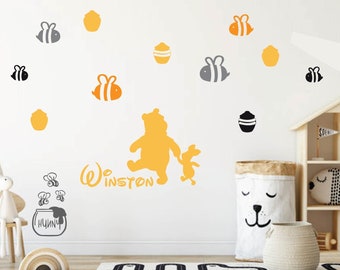 Winnie the pooh Children's kids nursery bedroom wall decoration I Bear Piglet honey Hunny & bees Forest theme