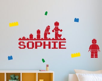 Evolution Building Blocks Wall Name Sticker + Building Blocks I Block Toy Kids Bedroom Minifigure