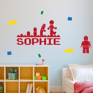 Evolution Building Blocks Wall Name Sticker + Building Blocks I Block Toy Kids Bedroom Minifigure