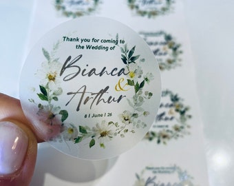 Blanche Botanical Floral Stickers I Wedding & Party I Personalised text labels for favours