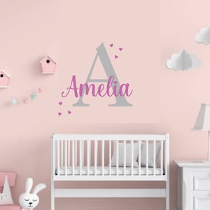 Personalised Name Wall Sticker, Custom Initial Nursery Bedroom Girls Boys kid Heart Wall Art Decal