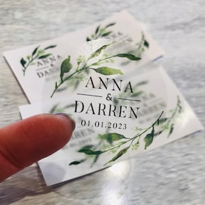 Aquarell Olivenzweig Blätter Aufkleber I Personalisierte Namen Datum I Hochzeit & Anlass Etiketten