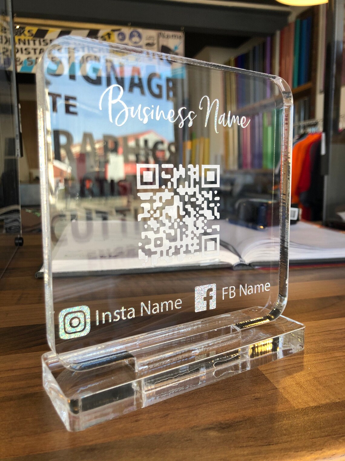 QR Code Business Sign Acrylic Block Stand Customised Beauty Etsy UK