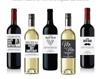 Custom wine bottle label | Prosecco Champagne Mini & Regular size | Personalised bottle stickers