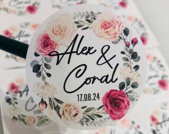 Roses in bloom Wedding theme stickers I Personalised Save the date Named Stickers