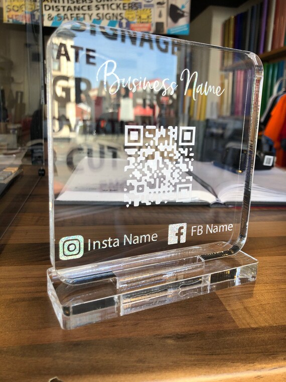 QR Code Business Sign Acrylic Block Stand Customised Beauty Etsy UK