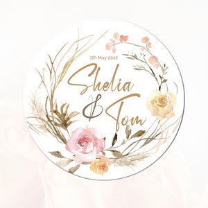 Pegatinas de rosas de bambú I Personalizadas Guardar la fecha Etiquetas de nombres I Favores de fiestas y ocasiones