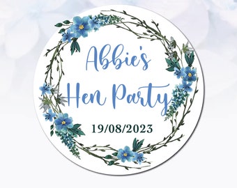 Blue & Green Forget-me-not floral wreath Stickers I Birthday Engagement Wedding | Personalised