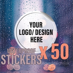 50x wasserdichte personalisierte runde oder quadratische Logo-Aufkleber | Individuelle Business Etiketten mit Konturschnitt | Glänzendes, mattes Finish